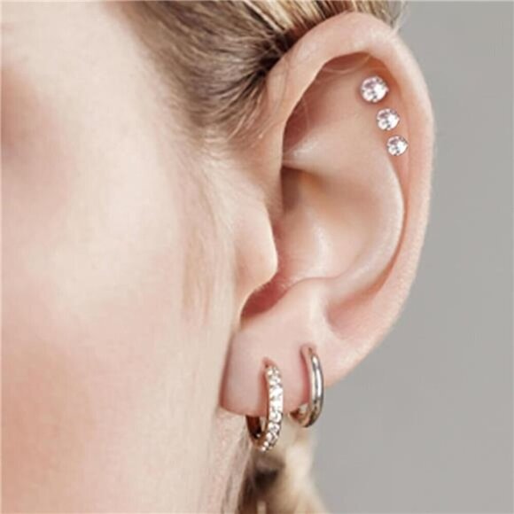 10 Pairs Silver Stud Earrings and Hoop Earrings for Women, Surgical Steel - Picture 5 of 7